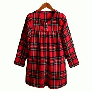 Lands' End: Festive Red Plaid flannel Kids Nightgown/Christmas Pajamas size 10